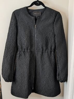 BCBGMAXAZRIA Alcott Black Floral Jacquard Zip Coat Dress XXS
